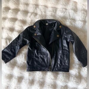 Toddler Kids lamb skin black leather inspired jacket gold hardware size 4/5T